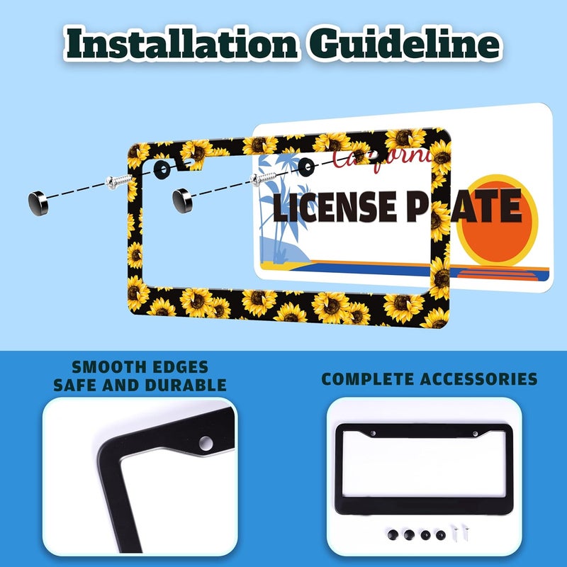 TINALUIN Sunflowers License Plate Frame Yellow Flowers Stainless Steel License Plate Holder for Front or Rear Car Tags Funny for Car Decoration Accessories with Screws 6.3 X 12.2 in for Women Men - Image 4